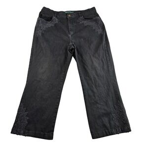Lauren Jeans Co Ralph Lauren‎ Cropped Flare Jeans Sz 14W Black Lace Embellished